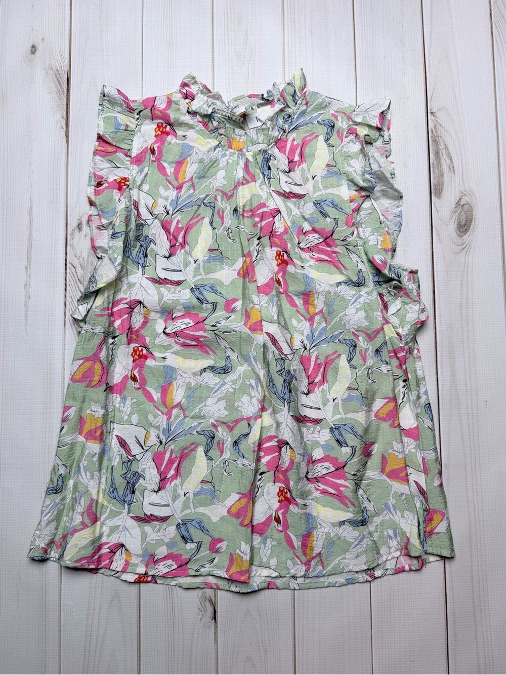 THML Floral Ruffle Sleeveless tank Top - Pink & Green